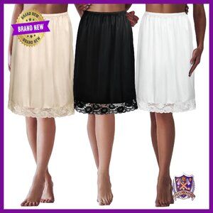 Satin Half Slip Set with Lace Hem, Anti-Static Dress Extender, 3 Lengths